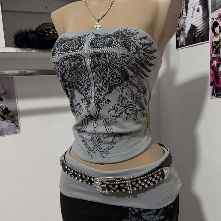 Ladies Elegant Bandeau Top with Fashionable Graphic Design StylebySassy