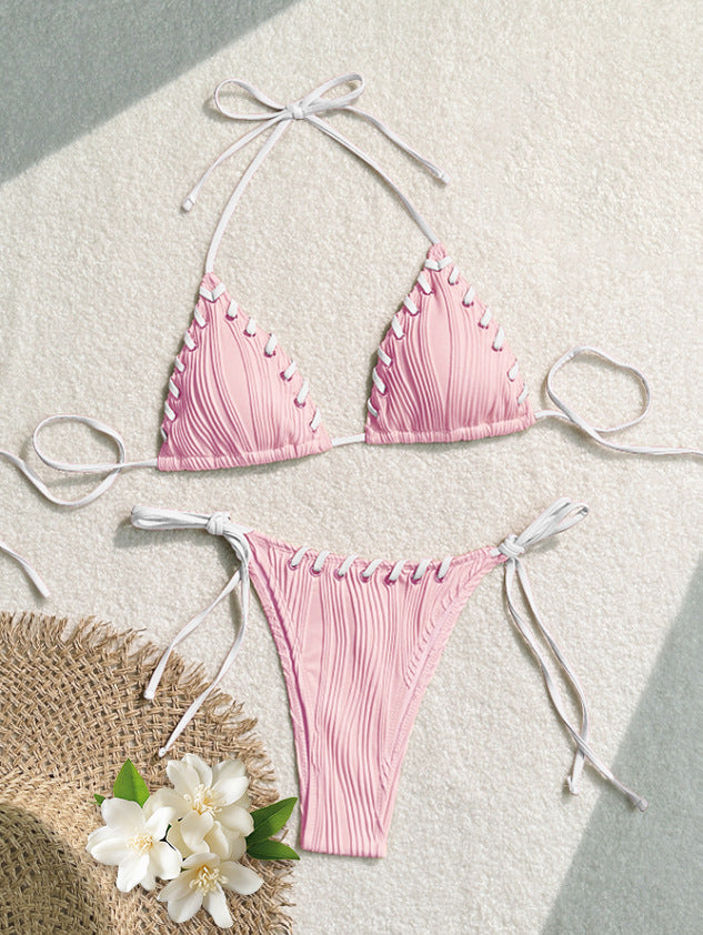 Women's triangle bikini with contrasting lacing details StylebySassy