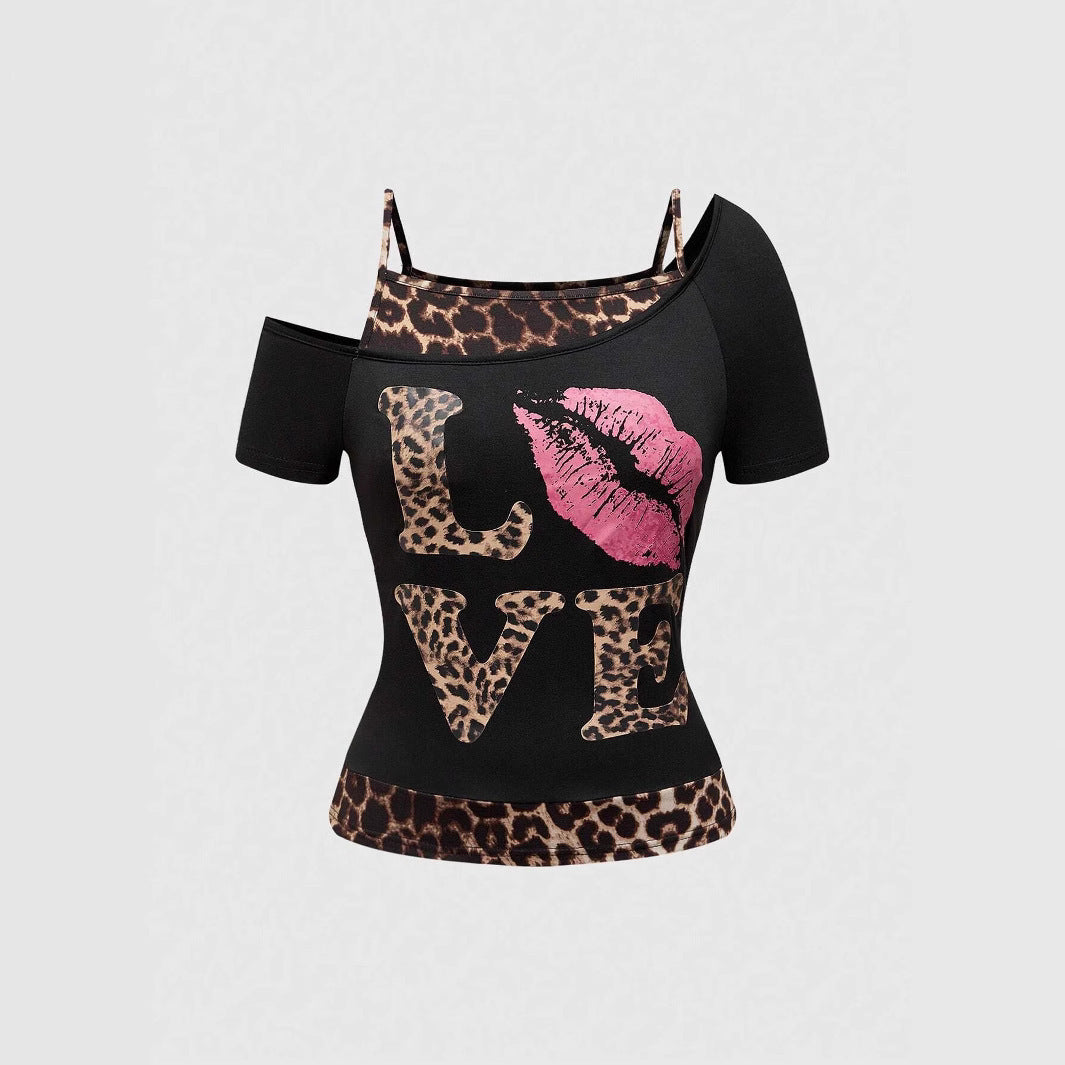 Women Off-Shoulder Top with Leopard Print and Eye-Catching Graphic Design StylebySassy