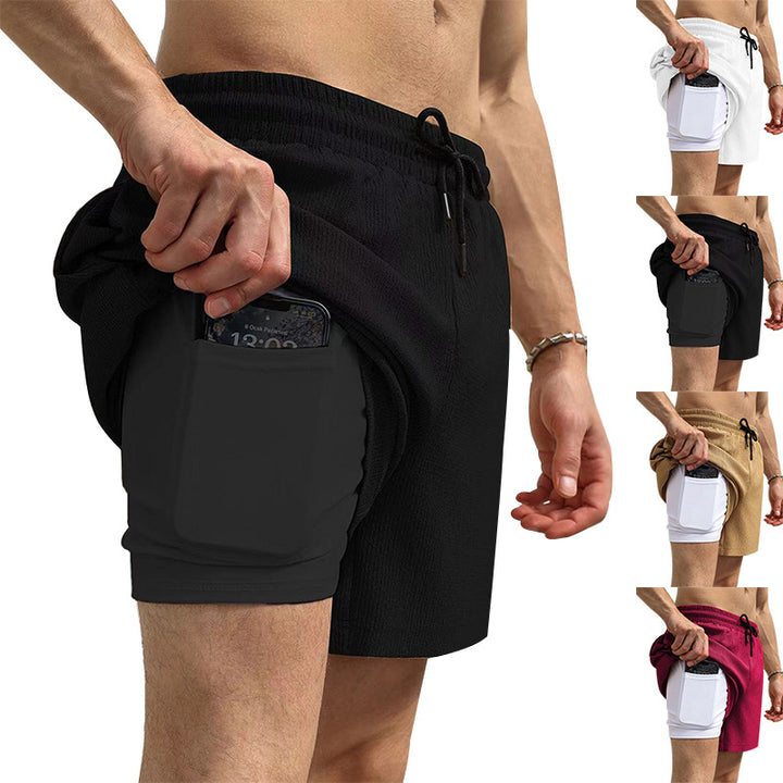 Men's nano two-layer swim shorts with inner compression shorts and side smartphone pocket StylebySassy