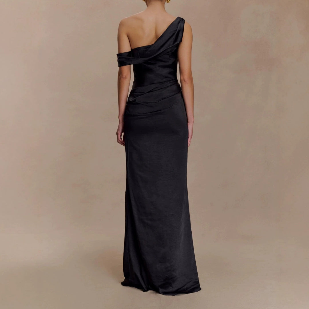 Women Elegant Asymmetrical Maxi Dress with Sophisticated Draping StylebySassy