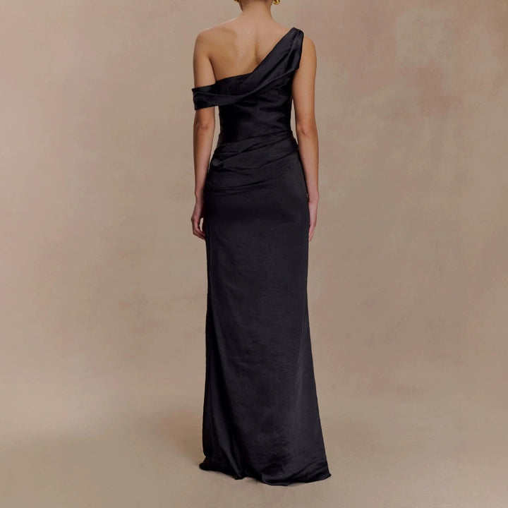 Women Elegant Asymmetrical Maxi Dress with Sophisticated Draping StylebySassy