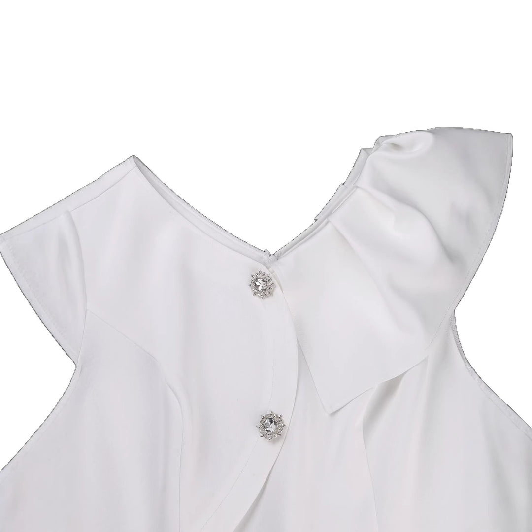 Women’s sheath dress with draped ruffles and sparkling button details StylebySassy