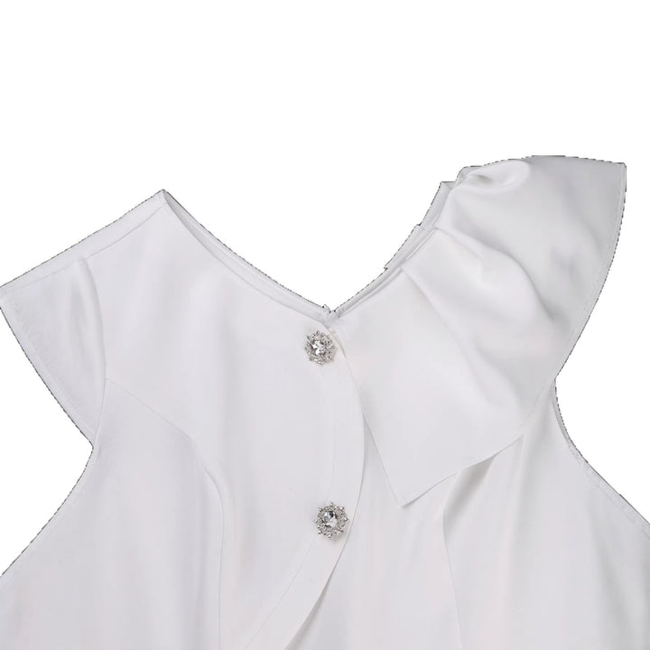 Women’s sheath dress with draped ruffles and sparkling button details StylebySassy