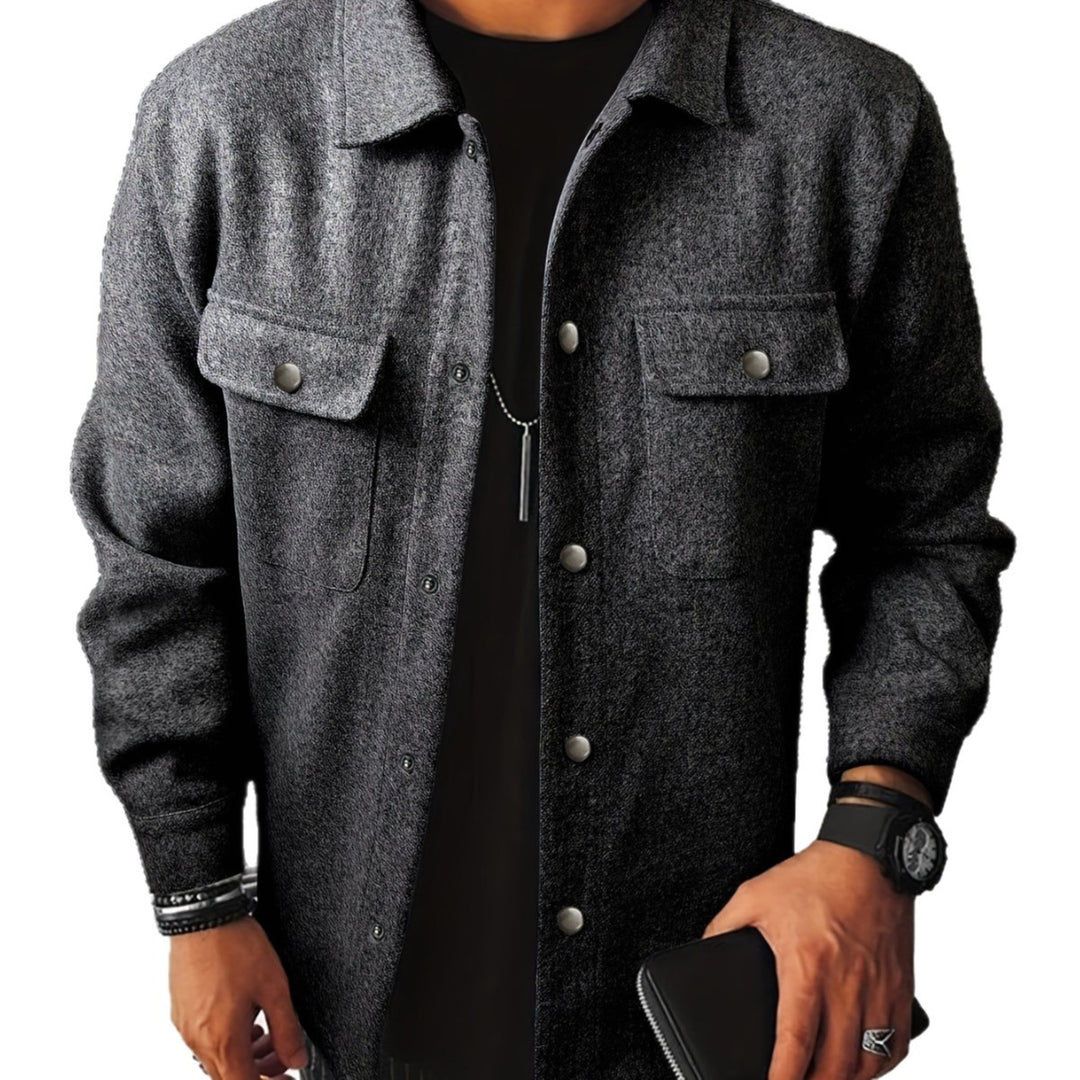 Men's shirt jacket made of wool blend with snap buttons and patch pockets StylebySassy