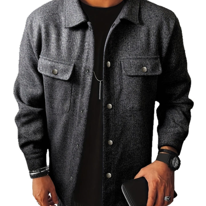 Men's shirt jacket made of wool blend with snap buttons and patch pockets StylebySassy