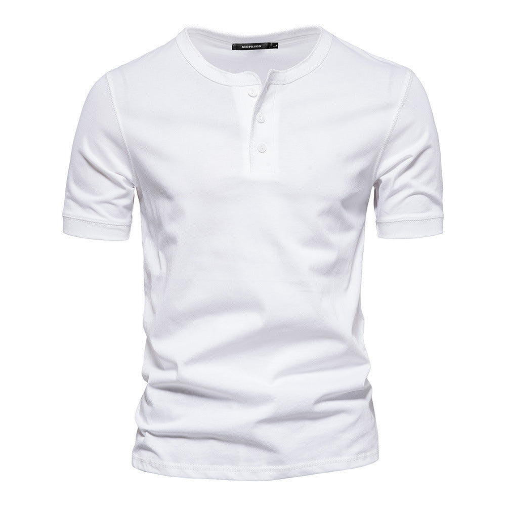 Men's narrow cut short sleeve shirt with short button placket and ribbed collar made of cotton blend StylebySassy