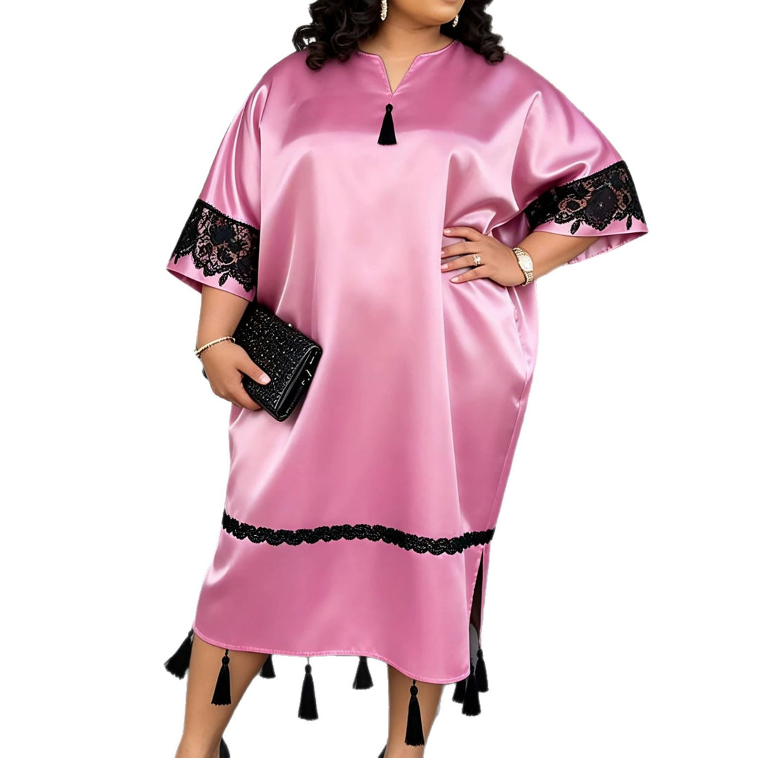 Women's Elegant Satin Kaftan Robe with Lace Accents StylebySassy