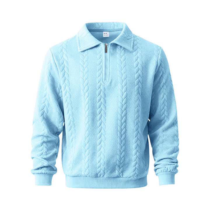 Men's coarse knitted troyer with short zipper and polo collar StylebySassy