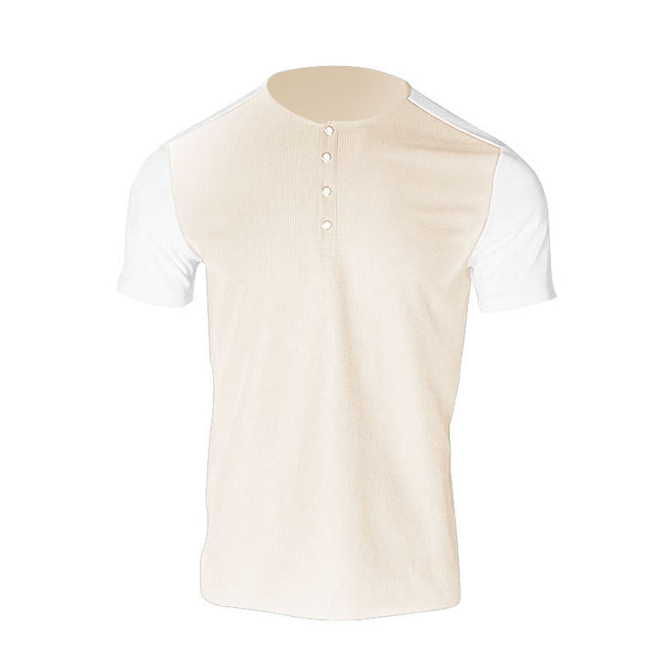 Men's short-sleeved Henley shirt with mid-length button placket and raglan sleeves StylebySassy