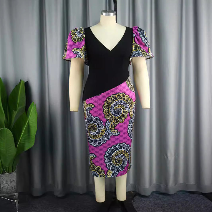 Women's fitted dress with colorful puff sleeves and asymmetrical design StylebySassy