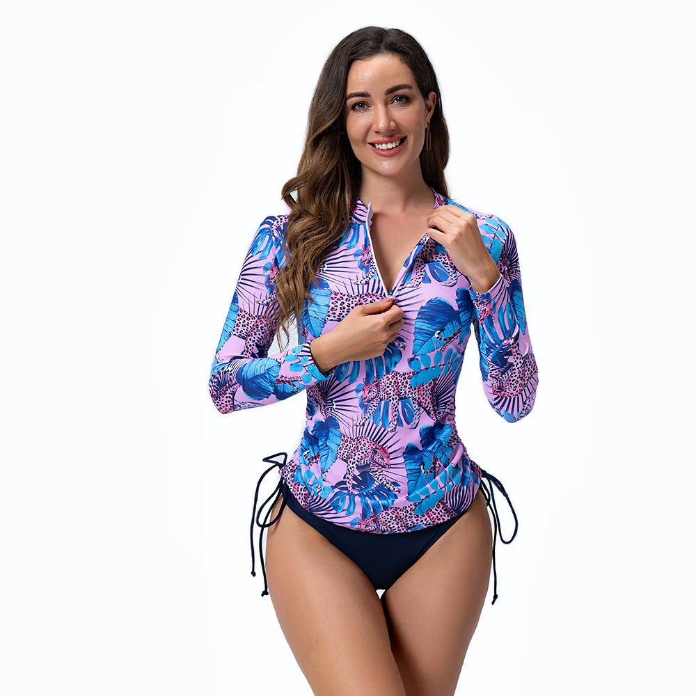 Women's Sporty Long Sleeve Rashguard with Floral Pattern StylebySassy