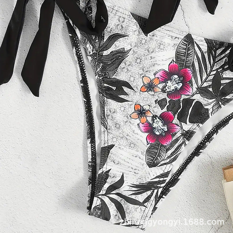 Women's bikini with knot-shaped top and floral bottom StylebySassy