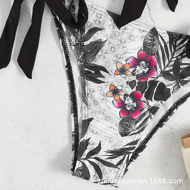 Women's bikini with knot-shaped top and floral bottom StylebySassy
