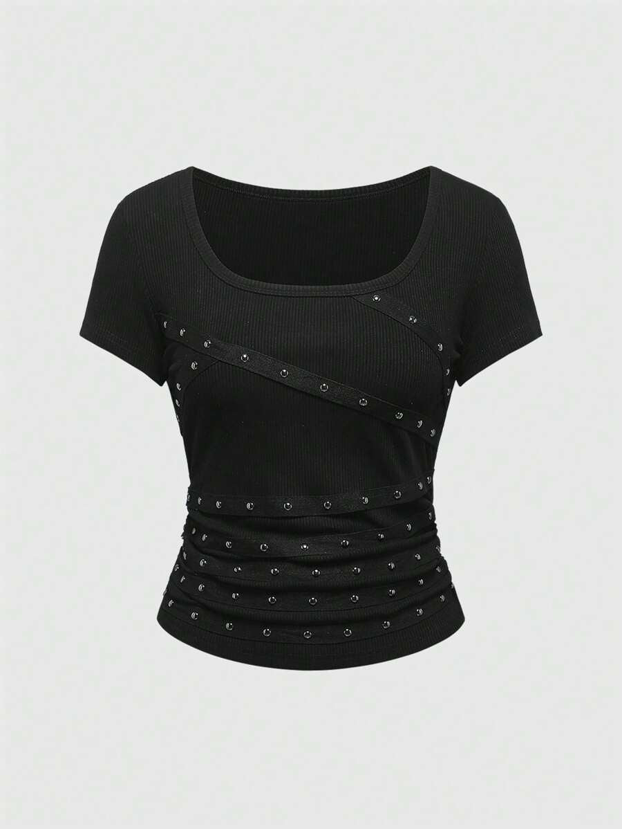 Women's fashionable and fitted top with ruffle details and studs StylebySassy