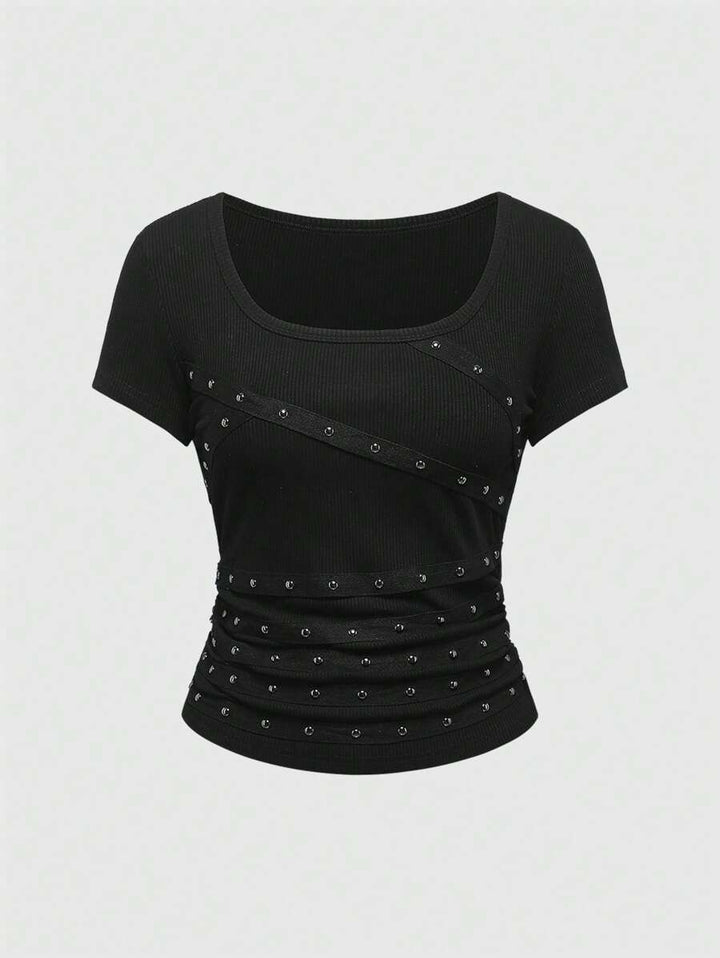 Women's fashionable and fitted top with ruffle details and studs StylebySassy