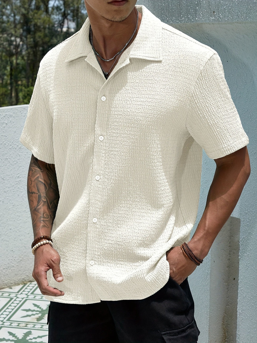 Men's casually cut shirt made of crinkled cotton blend with Kent collar StylebySassy