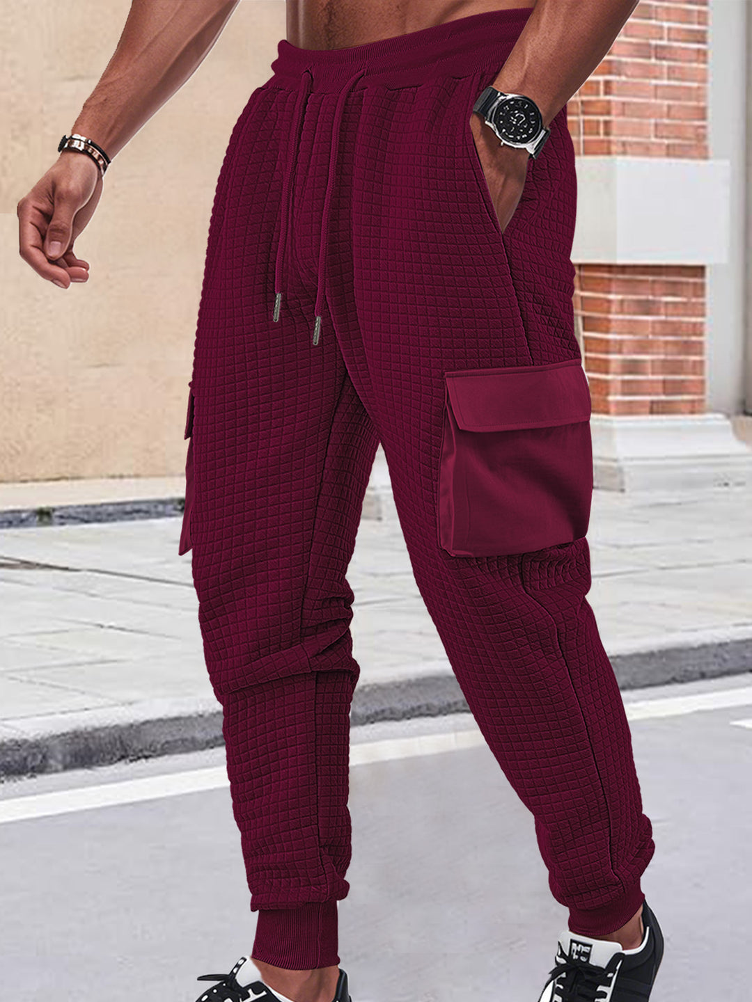 Men's Nano Square Structured Cargo Jogging Pants with Drawstring Waist and Patch Side Pockets StylebySassy