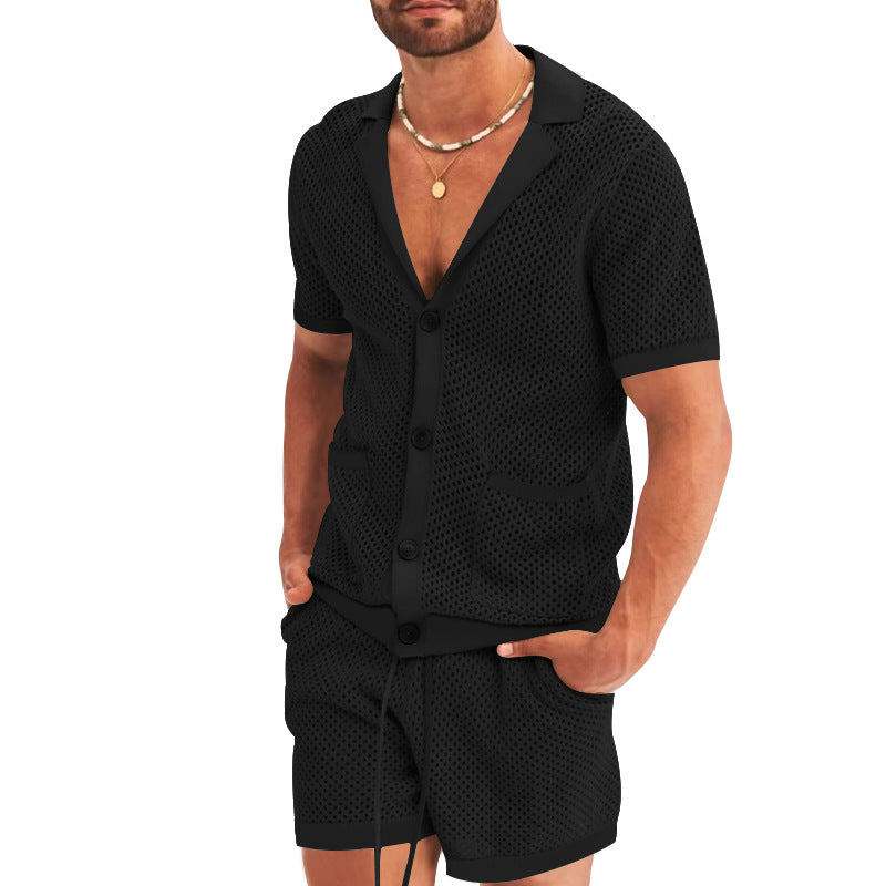Men's open mesh knit cardigan with matching drawstring shorts StylebySassy