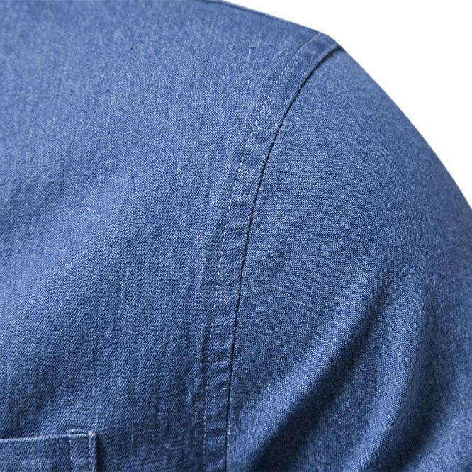 Men's narrow cut denim shirt with Kent collar and patch chest pockets StylebySassy