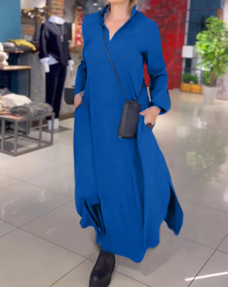 Women's loose maxi dress with side slits and patch pockets StylebySassy