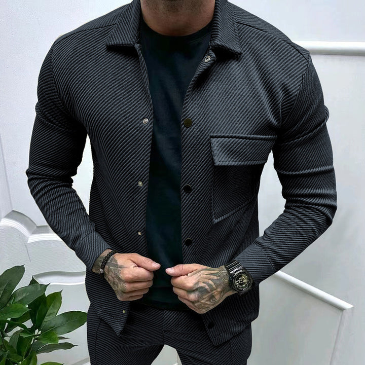 Men's nan urban shirt jacket set in textured cord look with chest flap and narrow fit StylebySassy