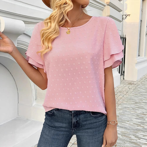 Ladies nan lightweight crêpe blouse with raised dot structure and double-layered ruffle sleeves StylebySassy