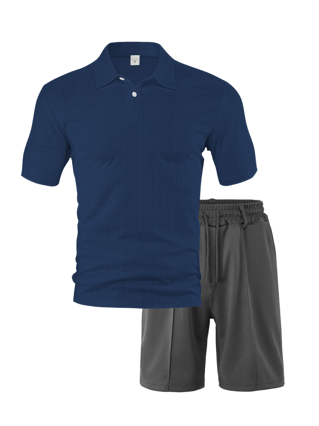 Men's two-piece summer travel set with textured short-sleeve polo shirt and functional mesh shorts StylebySassy