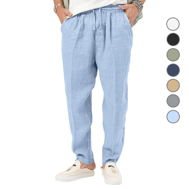 Men's linen jog pants with elastic tunnel drawstring waistband and tapered leg StylebySassy