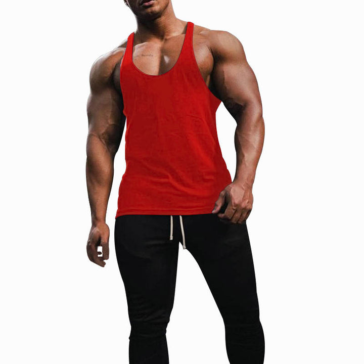 Men's athletic tank top with deep armholes and narrow straps at the back made of cotton stretch StylebySassy