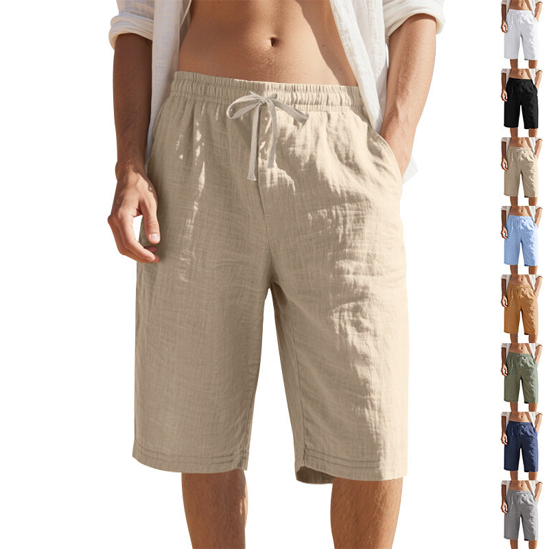 Men's knee-length Bermuda shorts made of crinkled muslin with elastic tunnel drawstring waistband and side pockets StylebySassy