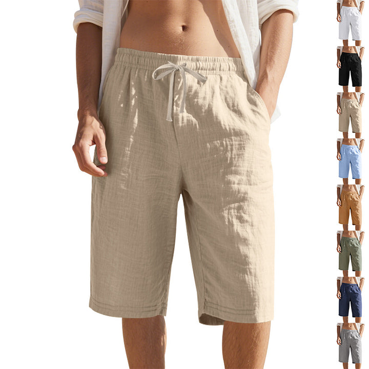 Men's knee-length Bermuda shorts made of crinkled muslin with elastic tunnel drawstring waistband and side pockets StylebySassy