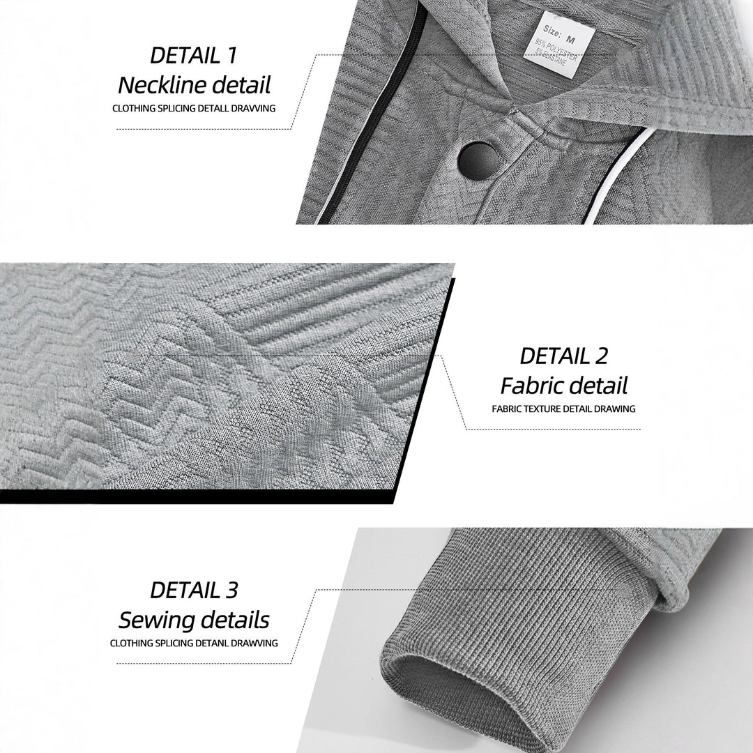 Men's structured hoodie with snap button placket and kangaroo pocket StylebySassy