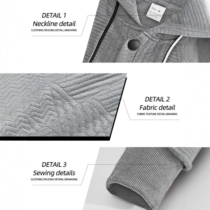 Men's structured hoodie with snap button placket and kangaroo pocket StylebySassy