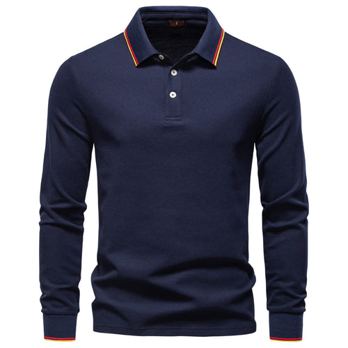 Men's tailored long-sleeve polo made of fine cotton pique with concealed button placket and ribbed cuffs StylebySassy