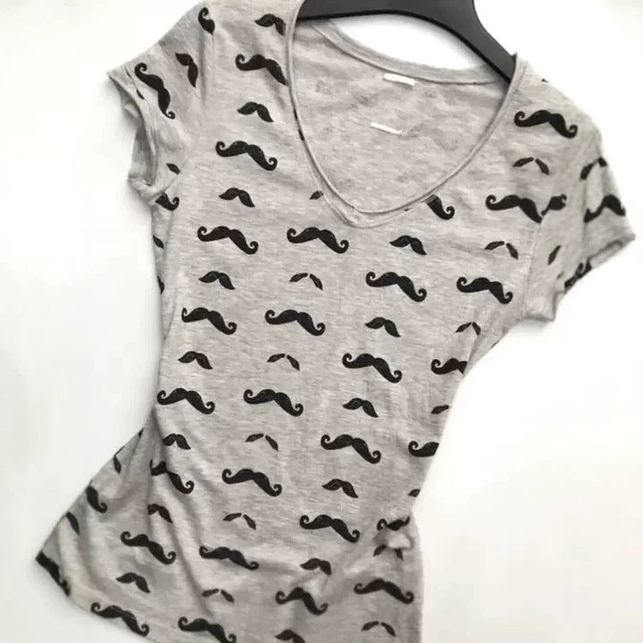 Women’s T-Shirt with Creative Mustache Design StylebySassy