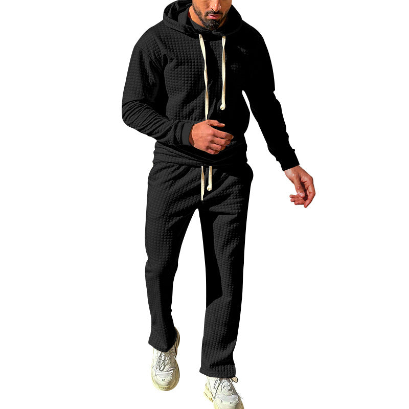 Men's waffle jersey comfort set with hood, drawstring waist, and straight leg StylebySassy