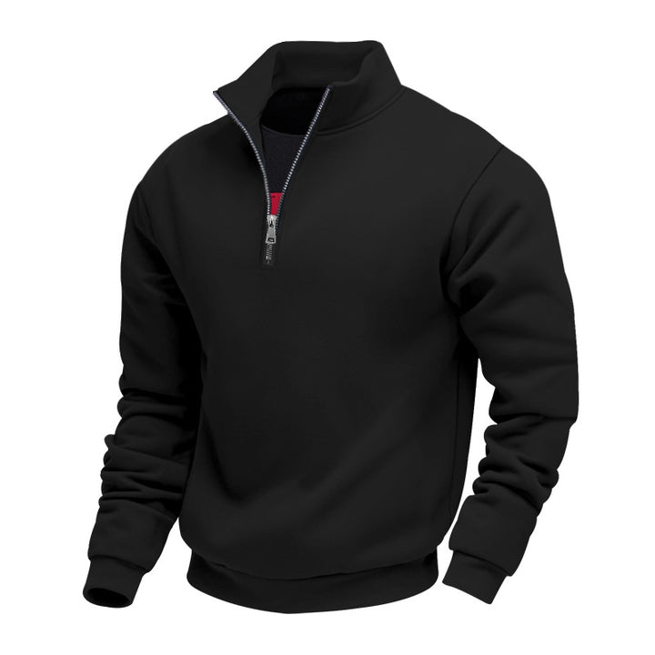 Men's brushed sweat half-zip with contrasting inner collar and elastic hem StylebySassy