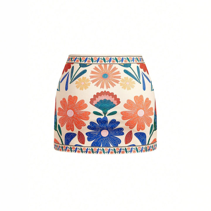 Women's Floral Pattern Swimsuit with Matching Skirt StylebySassy