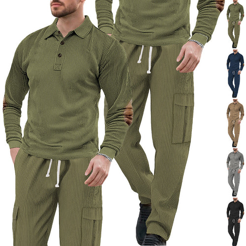 Men's nano ribbed lounge set with polo collar elbow patches and cargo pants StylebySassy