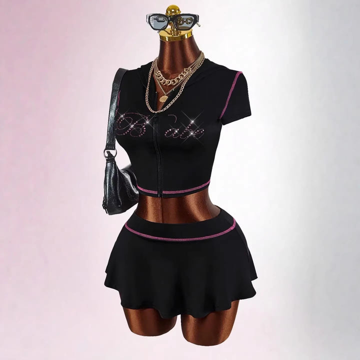 Women's sporty crop top with skirt set StylebySassy