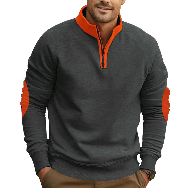 Men's raglan pullover with short zip, stand-up collar and ergonomic elbow panels StylebySassy