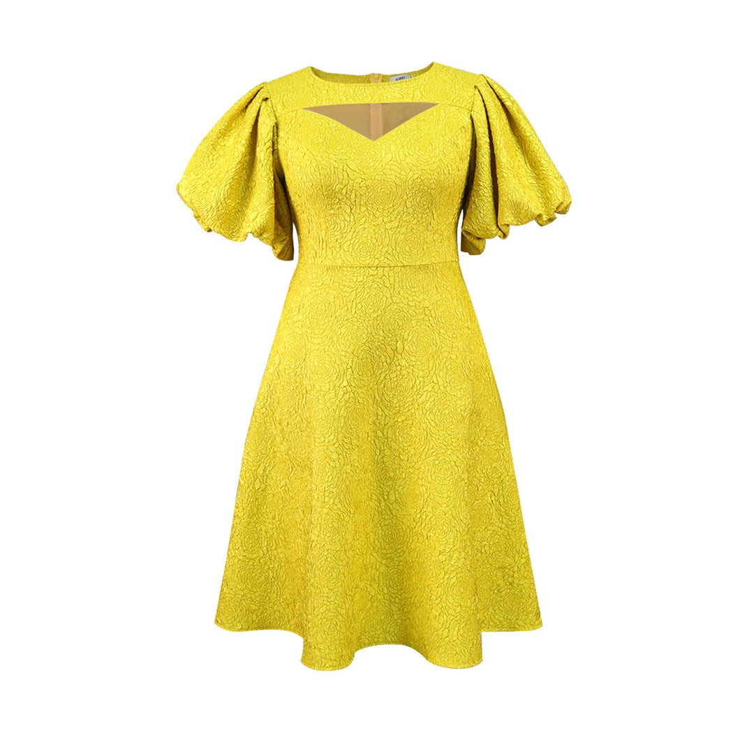Women's midi dress with voluminous puff sleeves and decorative neckline StylebySassy