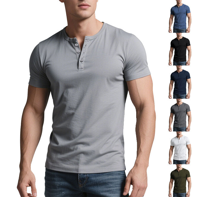 Men's short Henley shirt with subtle button placket and fitted cut StylebySassy