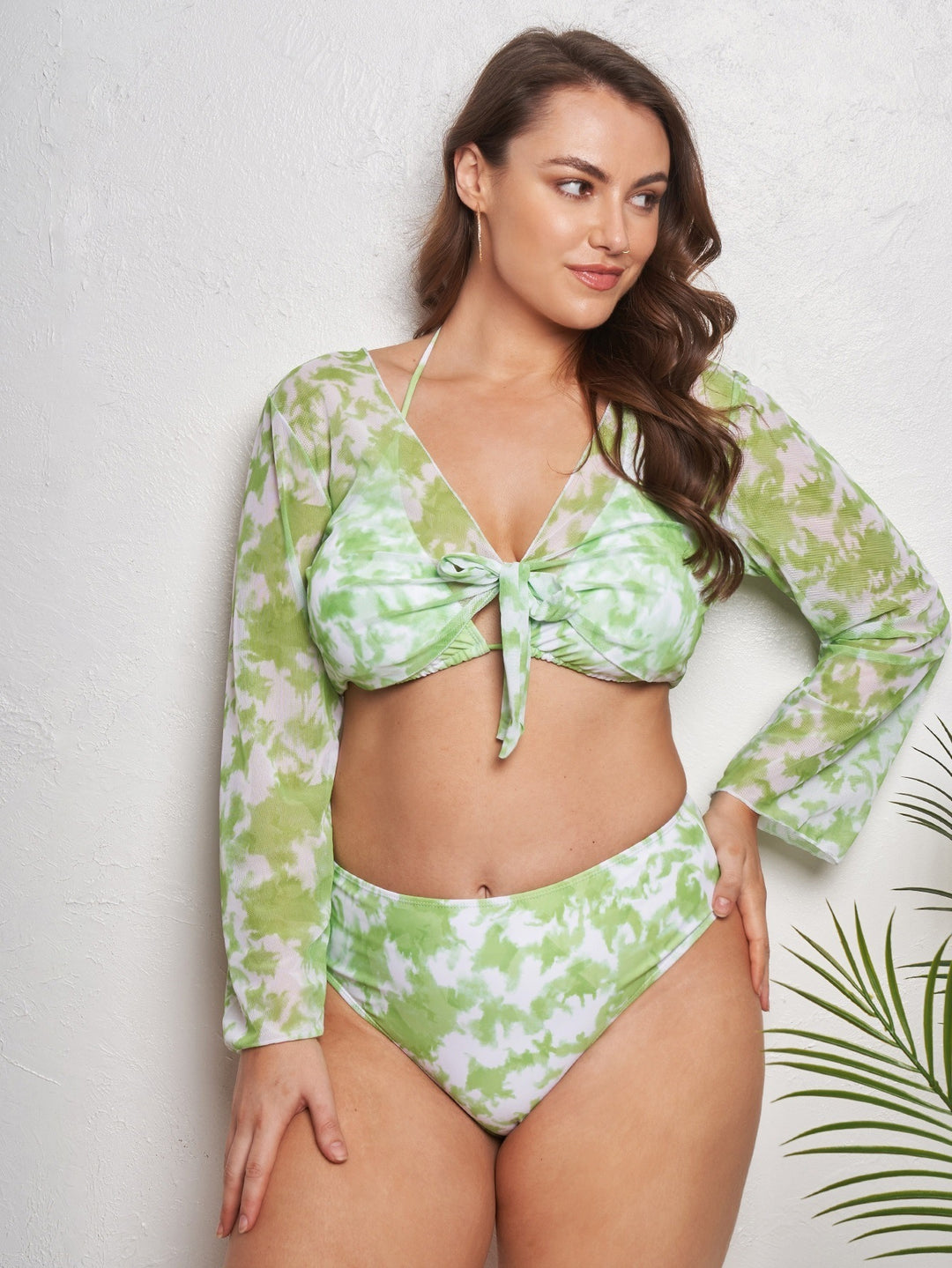 Women's Crop Top Bikini Set with Long Sleeve Top and High Cut Briefs StylebySassy
