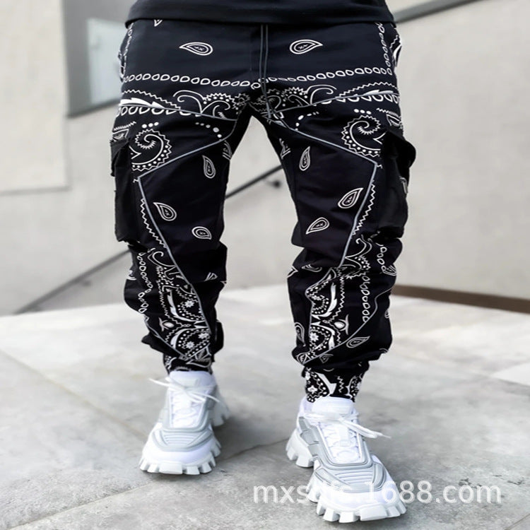 Men's Nan Bandana Cargo Jogging Pants with Drawstring and Elastic Cuffs StylebySassy