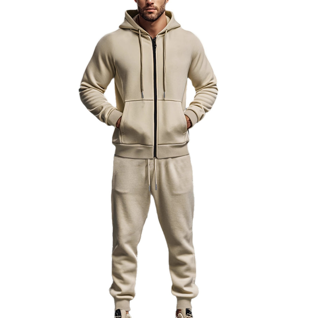 Men's hooded sweatshirt set with full zipper, kangaroo pocket, and tapered joggers with zip pockets StylebySassy