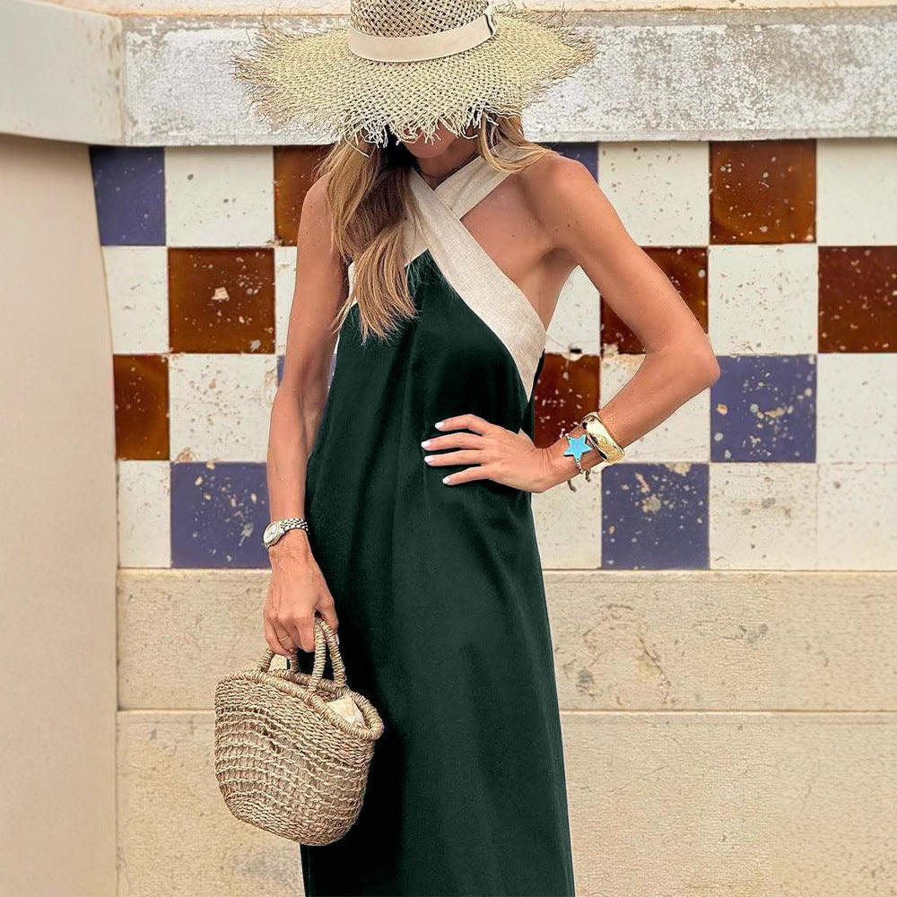 Women’s airy kaftan dress with crossed strap detail, breast yoke and wide fall StylebySassy
