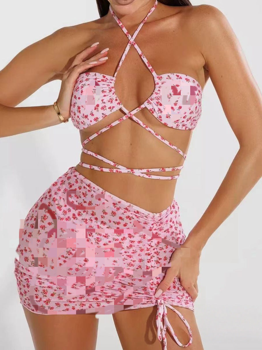Women's bandeau bikini with adjustable lacing details and matching wrap skirt StylebySassy