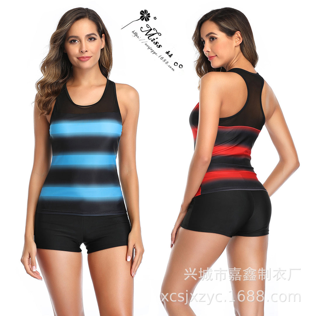 Women's Sporty Tankini with Stylish Stripe Pattern StylebySassy